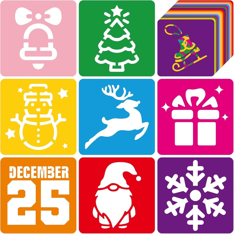 TMTECHJS 24 Pcs Christmas Stencils for Holiday Stencils Sidewalk Chalk Stencil 5 Inches Christmas Stencil for Painting on Wood Walls Door Mats Window - Image 1